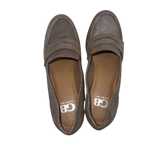 Gianni Bini Gold Taupe Suede Metallic Shimmer Penny Loafer Flat Women's Size - Picture 7 of 13